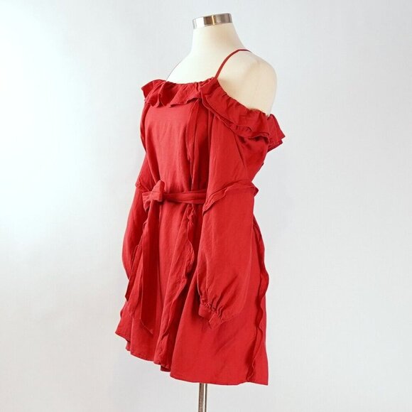 Marissa Webb Off Shoulder Linen Belted Ruffled Sun Dress - Size Large - EUC - Picture 2 of 7